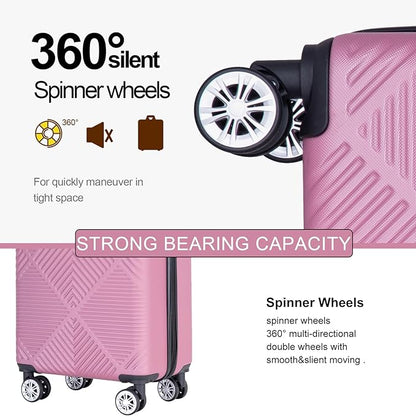 2 Piece Carry on Luggage Set, Airline Approved 20 Inch Luggage with Cosmetic Case Hard Shell Suitcase with Spinner Wheels, Rose Pink