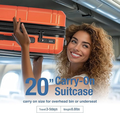 KYME Carry On Luggage 22x14x9 Airline Approved with TSA Lock Hard Shell Carry On Suitcase Lightweight Suitcases with Wheels Small Luggage for Men Women,Carry-On 20 Inch,Orange