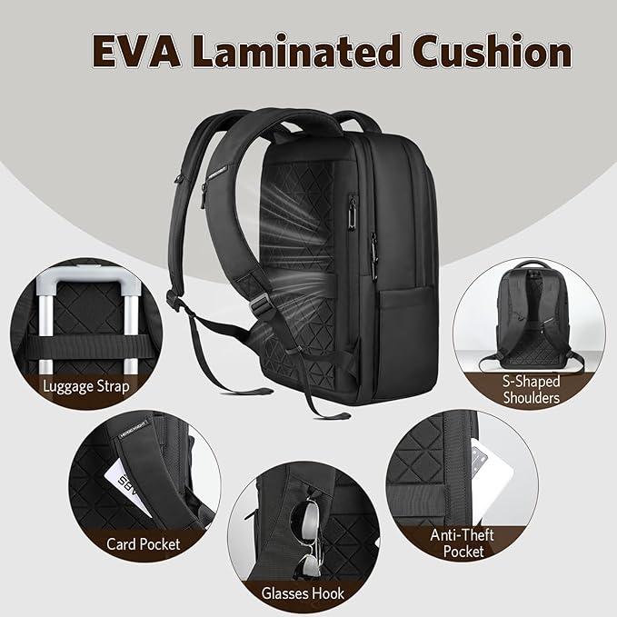 Laptop Backpack for Men, 17 Inch Business Travel Backpack with USB Charging Port, Water Resistant Computer Backpack Bag for Work/Office/Commuter/College-Black