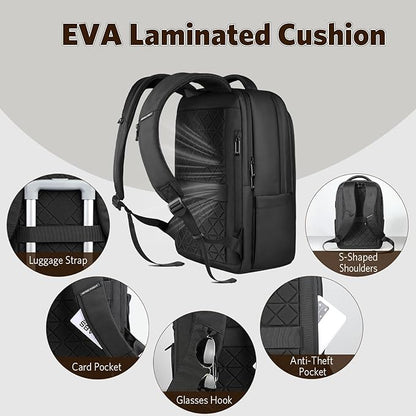 Laptop Backpack for Men, 17 Inch Business Travel Backpack with USB Charging Port, Water Resistant Computer Backpack Bag for Work/Office/Commuter/College-Black