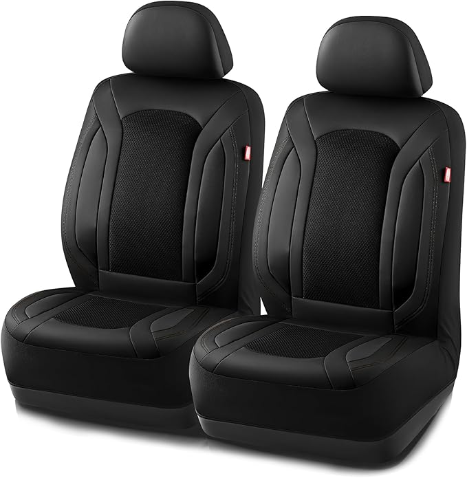 Rubbermaid Leather Mesh Car Seat Covers, Breathable Air Mesh Front Seat Cover, Universal Fit Slip-on Design, Airbag Compatible, Automotive Seat Protector for Most Cars, SUVs, Trucks, Vans-Black
