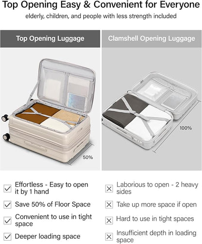 Hanke 24 Inch Expandable Luggage Top Opening Checked Bag Luggage Hard Shell Suitcases with Wheels Lightweight Travel Luggage Medium Suitcase with Lock for Woman Men-Ivory White
