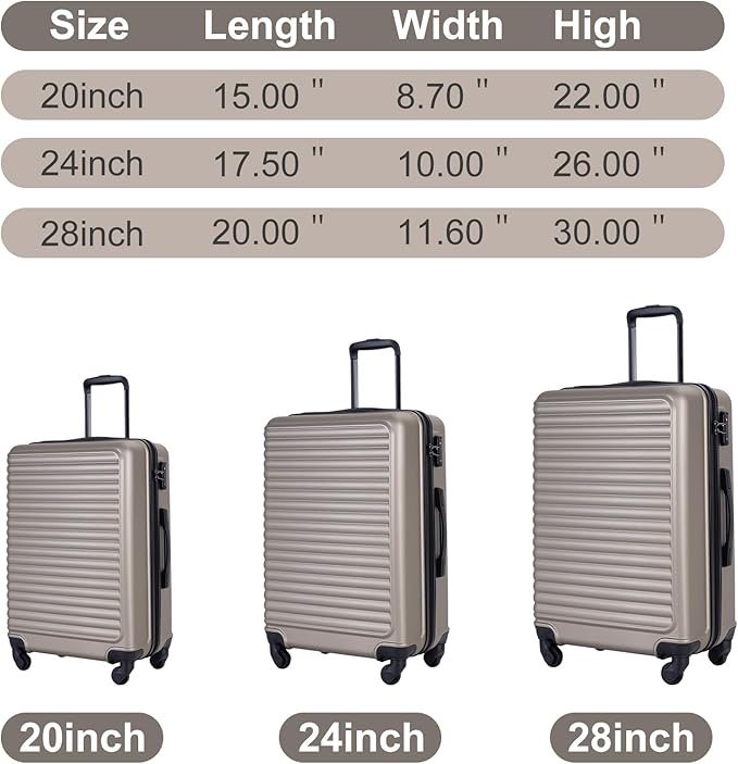 Travelhouse Luggage Sets, Expandable Hardside Suitcases 24in/28in, Carry on 20in,3 Piece Set Travel Luggages Clearance with Double Spinner Wheels TSA Lock Lightweight (2085-Brown)