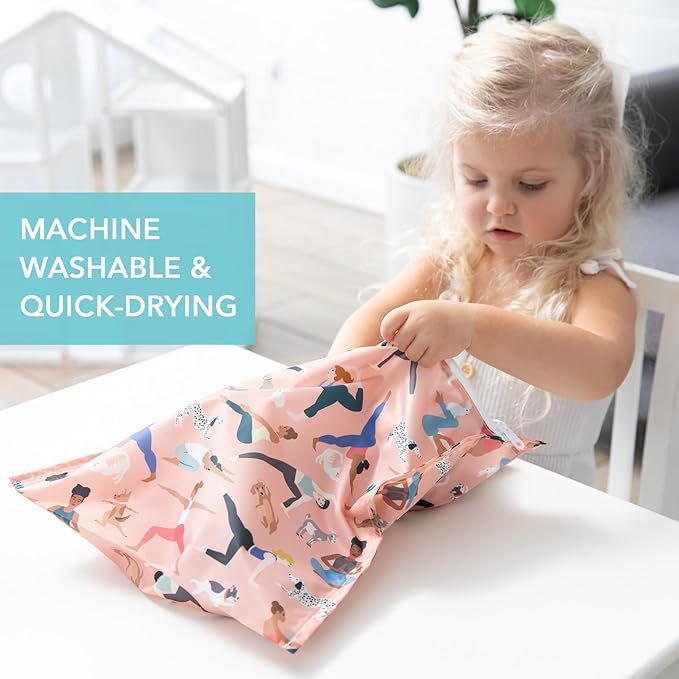 Bumkins - Waterproof Wet and Wetdry Bags - For Beach, Baby, Travel, Swim Suit, Cloth Diapers, Pump Parts, Pool, Gym, Toiletries - Reusable & Easy to Clean - Yoga Pals - 2 Pack