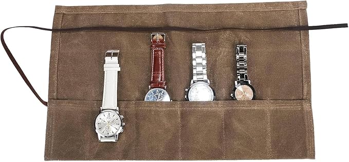 Travel Watch Roll Organizer with 6 Slots Handmade Watch Travel Case Roll-up Watch Organizer Storage Box Jewelry Roll Watch Travel Pouch Waxed Canvas Easy Carry On Watchlover Storage Gift for Men