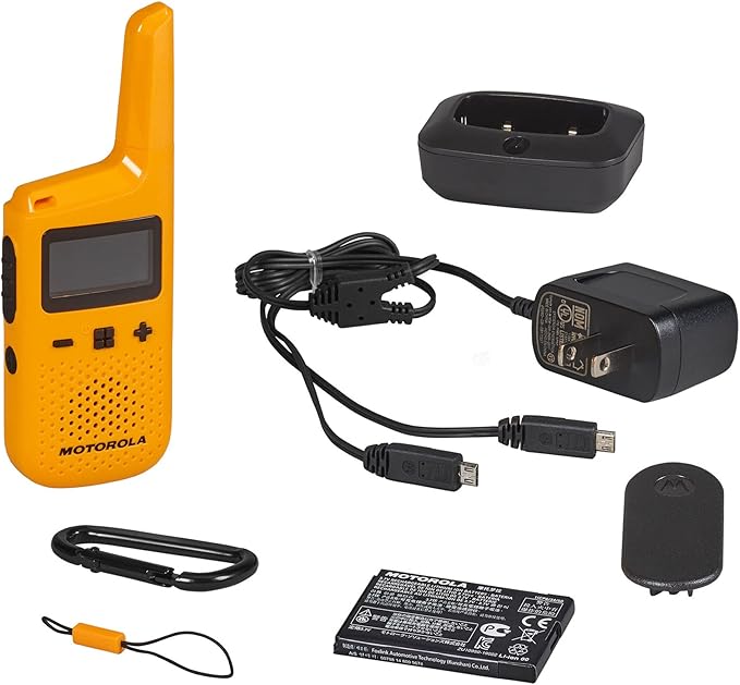 Motorola Solutions, Portable FRS, T380, Talkabout, Two-Way Radios, Rechargeable, W/ Charging Dock, 22 Channel, 25 Mile, Yellow, 2 Pack