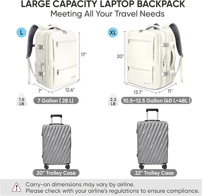 BALEINE Travel Backpack for Women Men, Large Sturdy Carry On Laptop Backpack Gifts for Business, Casual, Weekender, Hiking (Large, Beige)