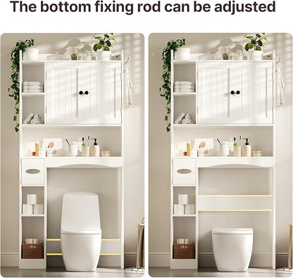 Gizoon Over The Toilet Storage Cabinet, 66''H Over Toilet Bathroom Organizer, Over Toilet Storage Cabinet with 2 Doors, Paper Holder and Racks, Adjustable Shelf, for Bathroom, Laundry, White