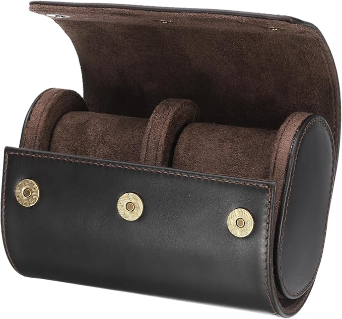 HARFINGTON Watch Roll Travel Case 2 Slot Portable Leather Watch Case for Men and Women, Watches Storage Organizer with Removable Pillows for Traveling, Display, Home Storage, Coffee