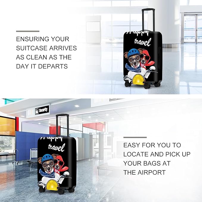 Pet Travel Luggage Protector, Washable Dog Design Suitcase Case with “Happy travel” Text Anti-scratch for 28",30"Bag