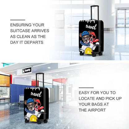 Pet Travel Luggage Protector, Washable Dog Design Suitcase Case with “Happy travel” Text Anti-scratch for 28",30"Bag