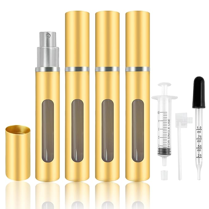 4 Pack Refillable Mini Perfume Atomizer Bottle，Portable Separate Bottles,Travel and Outings Spray Boxes Dispensers 5ml/0.2oz (Golden)