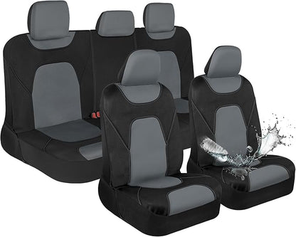 Motor Trend Waterproof Car Seat Covers Full Set – Black & Gray Seat Covers for Car Front & 60/40 Split Back Bench - Carseat Cover for Trucks, SUV - Universal Fit for Most Regular Size Vehicles