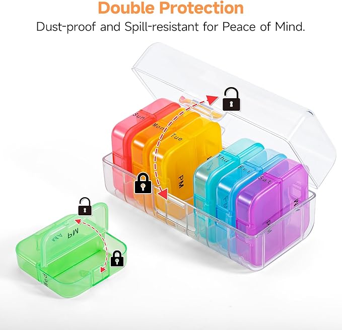 Zoksi Pill Organizer 2 Times a Day, Weekly 7 Day Pill Box, Daily Am Pm Pill Organizer with Double-Side Large Opening for Easy to Use, Color Tracking Travel Pill Case for Medicine, Fish Oils, Vitamins