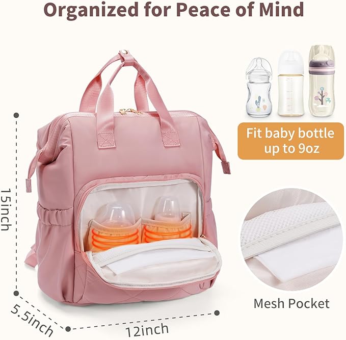 CEI-CEI Diaper Bag Backpack for Mom and Dad, Puffer Baby Bag Backpack with Insulated Pocket, Water-Resistant, Unisex Travel Backpack with Changing Pad & Stroller Straps