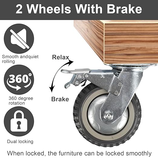 uyoyous 6 Inch Heavy Duty Caster Wheels Set of 4, All Swivel Plate Casters with 360° Rotation & Ball Bearing, 1653 Lbs Capacity, 2 Locking & 2 Non-Locking Anti-Skid Wheels for Cart Workbench Furniture