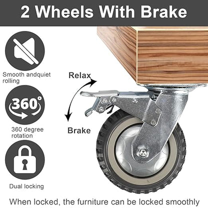 uyoyous 6 Inch Heavy Duty Caster Wheels Set of 4, All Swivel Plate Casters with 360° Rotation & Ball Bearing, 1653 Lbs Capacity, 2 Locking & 2 Non-Locking Anti-Skid Wheels for Cart Workbench Furniture