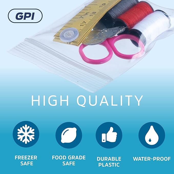 2.5 x 3 inches, 4Mil Clear Reclosable ZIP Bags, Case of 100 - GPI Brand