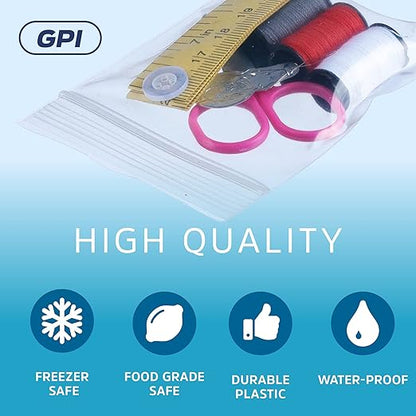 GPI - Pack of 500, 2.5" x 3" 2 Mil Thick - Clear Plastic Reclosable Zip Bags - Bulk, Strong & Durable Poly Baggies with Resealable Zip Top Lock for Travel, Storage, Packaging & Shipping