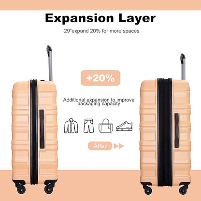 Travelhouse Luggage Sets, Expandable Hardside Suitcases 24in/28in, Carry on 20in,3 Piece Set Travel Luggages Clearance with Double Spinner Wheels TSA Lock Lightweight (Peach-66)