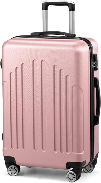 Karl home 24in Checked Luggage with TSA Lock, ABS Hardshell Check-in Suitcase with Spinner Wheels, Durable Medium Suitcase Rolling Luggage for Business Travel, Pink