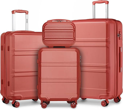 Kono 4 Piece Luggage Sets Expandable(only 28") with Spinner Wheels TSA Lock Lightweight PC+ABS Hardside Travel Rolling Suitcases 20in 24in 28in Carry on and 12in Mini Cosmetic Case Coral Pink