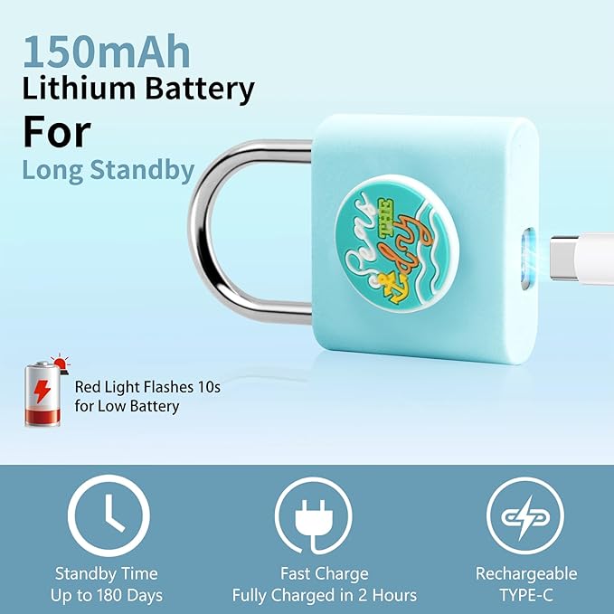 UMIKSMART Biometric Smart Lock, Keyless Fingerprint Padlock with USB Charging,Smart Padlock Gift for Students, Gym Lockers, School Lockers, Luggage, Storage Boxes, Fences, Backpacks, Fun Blue Set