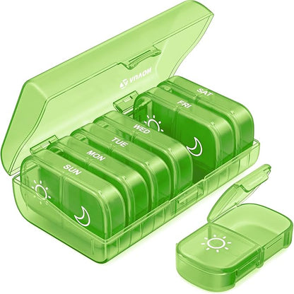 AUVON XL Weekly Pill Organizer 2 Times a Day, AM PM Pill Case with One-Side Large Opening for Easy to Use, Pill Box 7 Day Travel Medication Organizer for Medications, Vitamins, Fish Oils, Supplements