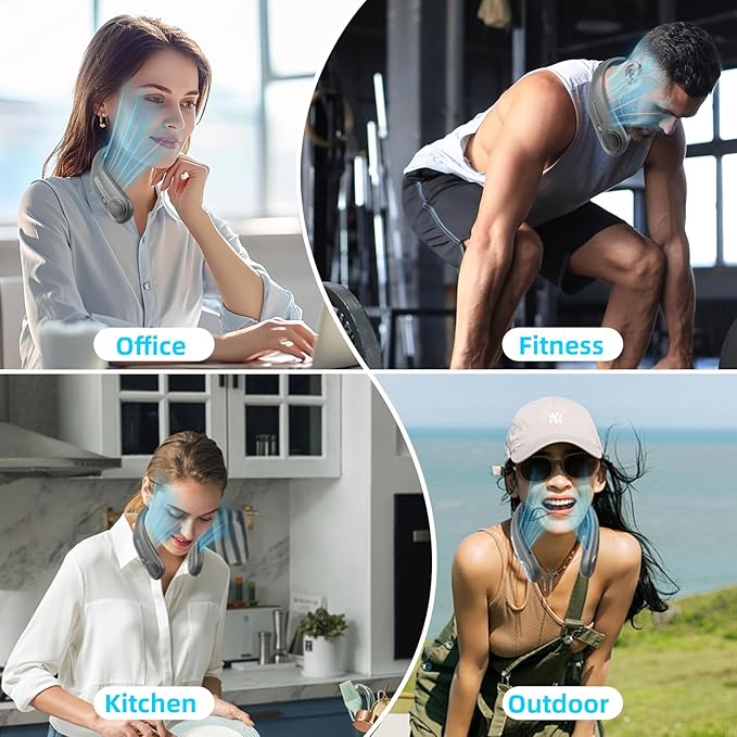 Portable Neck Fan,Hands Free Personal Wearable Bladeless Fan,6000mAh USB Rechargeable,360° Cooling,LED Display,4-Speeds,Birthday Gifts for Men Women Dad Mom,Christmas Gifts (Dark grey)