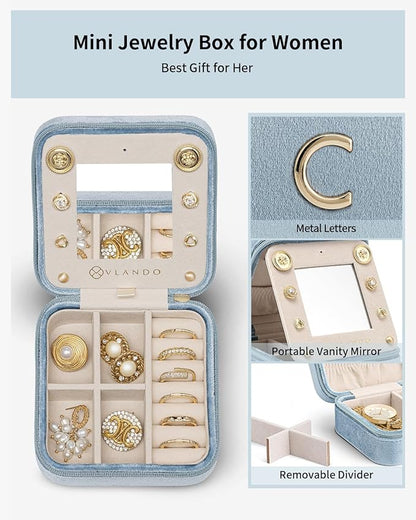 Vlando Travel Essentials for Women Jewelry Box, Travel Accessories for Teen Girl Trendy Stuff, Necklace Organizer Earrings Ring Organizer, Travel Must Have Jewelry Organizer - Letter C, Blue