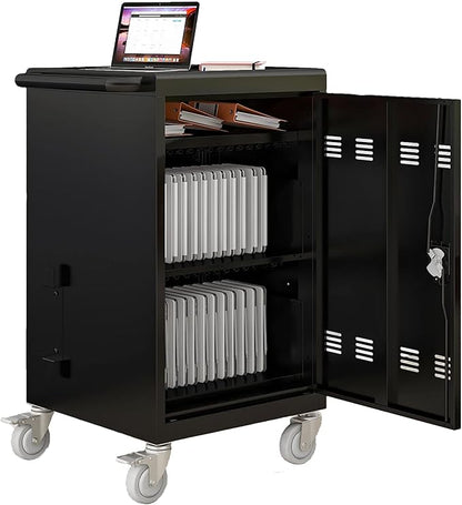 Laptop Storage Rack for Multiple Laptops, Storage for A Total of 30 Devices, Mobile Charging Cabinet and Cart for Tablets and Laptops Up to 17'' Screen Size., Black