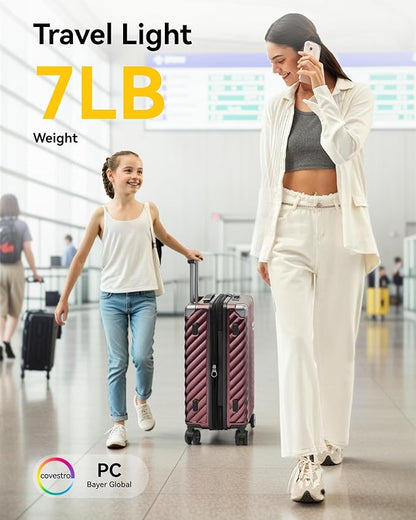 LUGGEX Luggage with Spinner Wheels, Polycarbonate Expandable Hard Shell Suitcase, Carry On 20 Inch, Blue