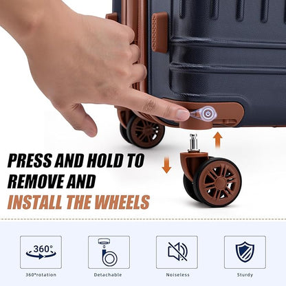 KUNEL Expandable 5 Piece Luggage Sets with Detachable Spinner Wheels and TSA Lock, Unisex Hardside ABS Suitcase Set, Hardshell Lightweight Waterproof Travel Hard Case Suitcases with Wheels, Darkblue