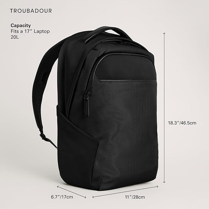 Troubadour Neo Backpack - 22L Lightweight Laptop Backpack - Ergonomic & Water Resistant - Versatile Style for Work and Travel - Charcoal Black