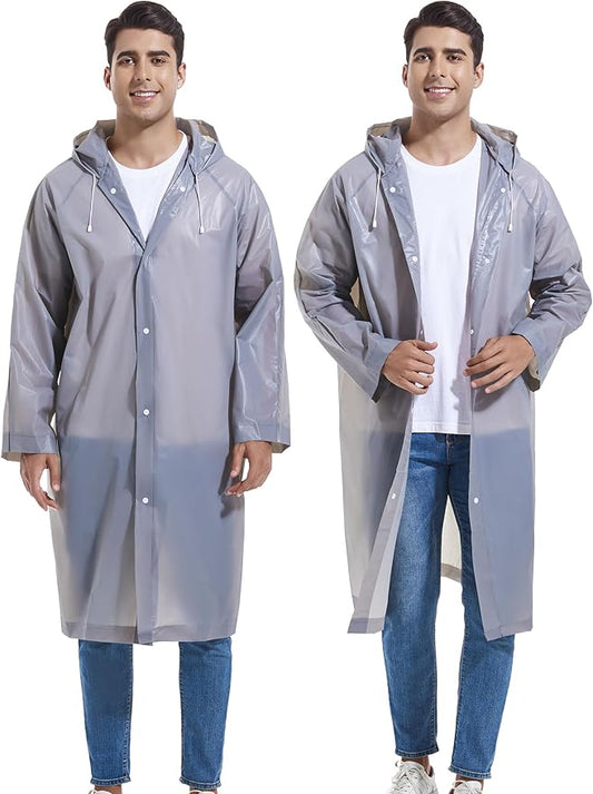 2-Pack Reusable Rain Ponchos for Adults, HOOMBOOM Raincoats Emergency for Women/Men with Drawstring and Sleeves