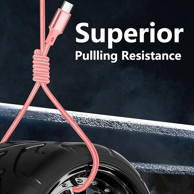 cugunu USB C to USB C Charger Cable, Nylon Braided 3Pack 60W 6.6FT Type C Fast Charging Cord Compatible for iPhone 15/16/17/Pro/Max/Plus, iPad, Air5, MacBook, Samsung, Google-Pink