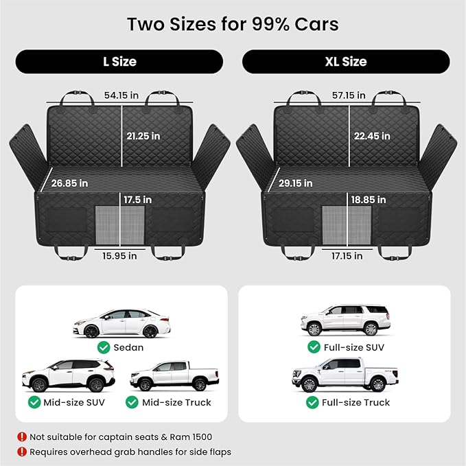REEVAA Dog Truck Seat Cover for Back Seat, Hard Bottom Dog Hammock for Car, Pet Bed Extender for 2-4 Large Dogs, Waterproof Seat Protector, Universal XL Size Fits for Crew Cab Truck/SUV, Black