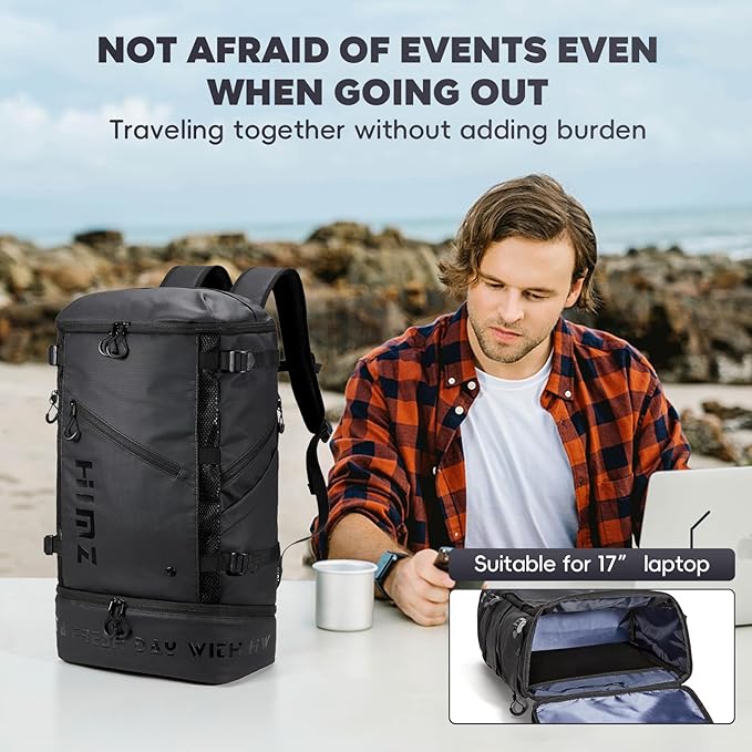 Cooler Backpack with Lunchbox Compartment for Travel Large Insulated Backpack Heavy Duty Men for Camping -17 inch Laptop Bag Carry On Backpacks for Airplane, Black