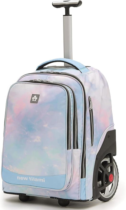 NEW TILAMI 20" Rolling Backpack for Teens Adults, Climbing Stairs Waterproof Backpack with Wheels for School Business Trave Camping with Laptop Compartment, Fit 17 Inch Laptop, Pink Blue