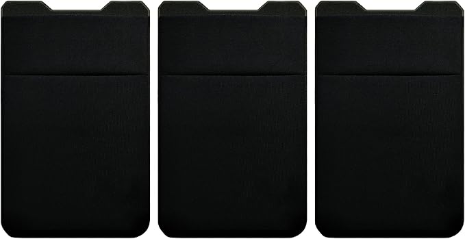 Gecko Travel Tech Double Pocket - Adhesive Card Holder - Cell Phone Pouch - Stick on Spandex Pocket - Carry Credit Cards and Cash (3 PACK - -BLANK- BLACK)