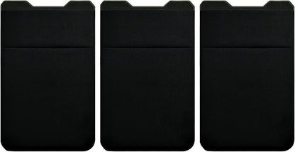 Gecko Travel Tech Double Pocket - Adhesive Card Holder - Cell Phone Pouch - Stick on Spandex Pocket - Carry Credit Cards and Cash (3 PACK - -BLANK- BLACK)
