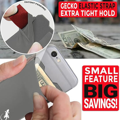 Gecko Travel Tech Double Pocket - Adhesive Card Holder - Cell Phone Pouch - Stick on Spandex Pocket - Carry Credit Cards and Cash - Gray-White