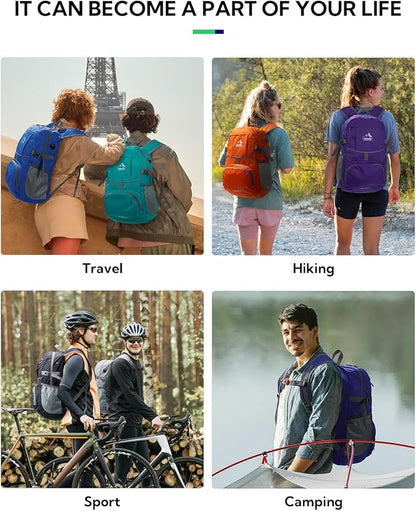 WATERFLY Hiking Packable Daypack Backpack: 25L Ultra Lightweight Day Pack for Woman Man - Small Compact Folding Back Pack for Outdoor Sport Cycling Camping Travel Trip - Rose red