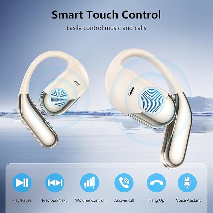 Open Ear Clip Wireless Earbuds Bone Conduction Headphones, Bluetooth 5.4, Open Ear Design, Built-in Mic, IPX7 Waterproof, LED Display Charging Case,Ear Hooks Ear Buds for Fitness/Travel/Gym/Running