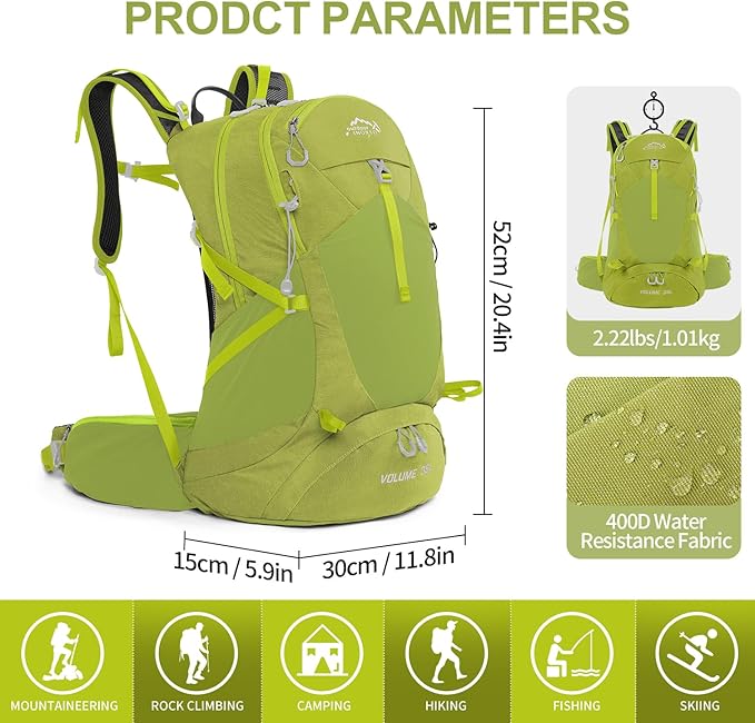 IX INOXTO Hiking Backpack, Waterproof Hiking Daypack with 3L Water Bladder and Rain Cover, Lightweight Travel Camping Backpack for Men Women (Fruit green)
