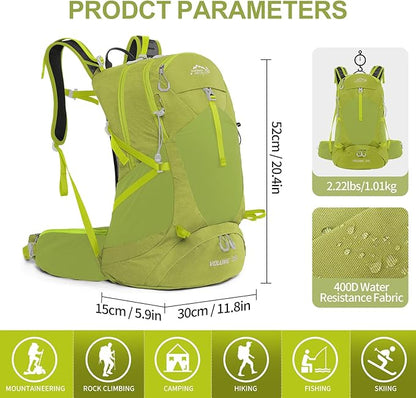 IX INOXTO Hiking Backpack, Waterproof Hiking Daypack with 3L Water Bladder and Rain Cover, Lightweight Travel Camping Backpack for Men Women (Fruit green)
