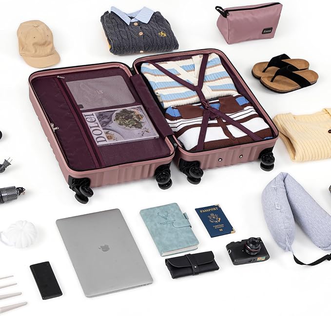 Luggage Sets Suitcase Sets 5 Piece Luggage Sets Suitcase with ABS Hard Shell Lightweight TSA Lock and Double Rotatable Detachable Wheels(RoseGold,20"/24"/28"/DB/TB)
