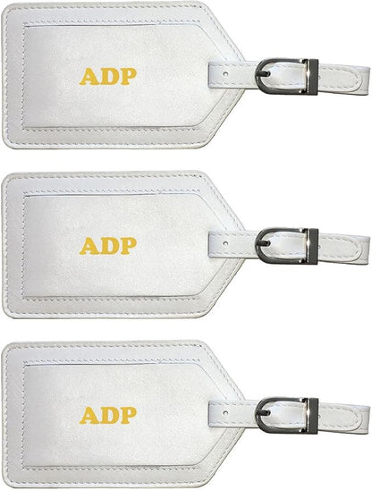 Personalized Monogrammed Leather Luggage Tags - 3 Pack