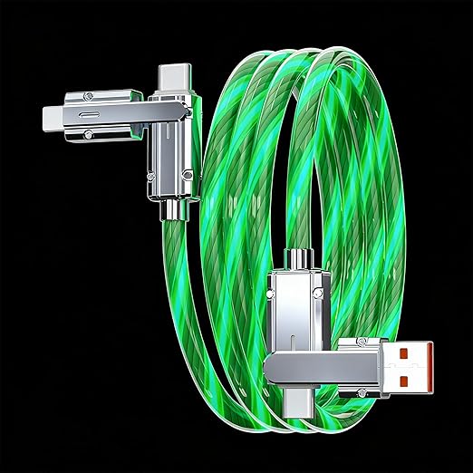 USB Cable PD Fast Charger Lighted Up (USB 4IN1 Green),Supports Data Transfer, can be Used as a Night Light, Cable Length Approx. 39 inches, Compatible with Most Devices.