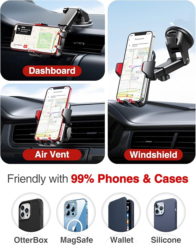 VANMASS 【2025 Strongest & Military-Grade Car Phone Mount 【Patent & Safety】 Ultimate Cell Phone Holder Best Handsfree Dash Windshield Vent for iPhone 16 Pro Max 15 14 Android & Truck Desk Mounts, Red